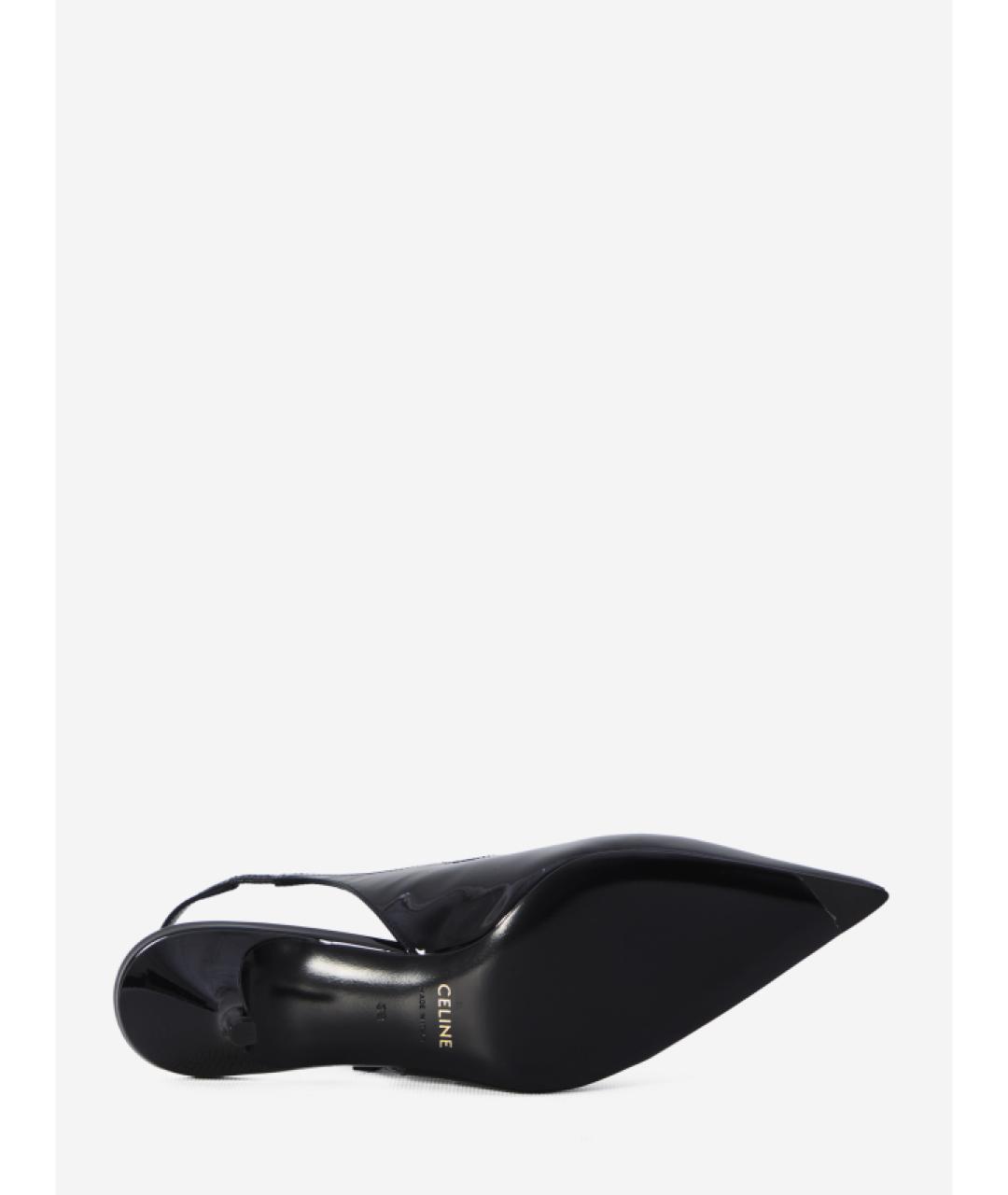 CELINE Черные кожаные лодочки на низком каблуке, фото 5