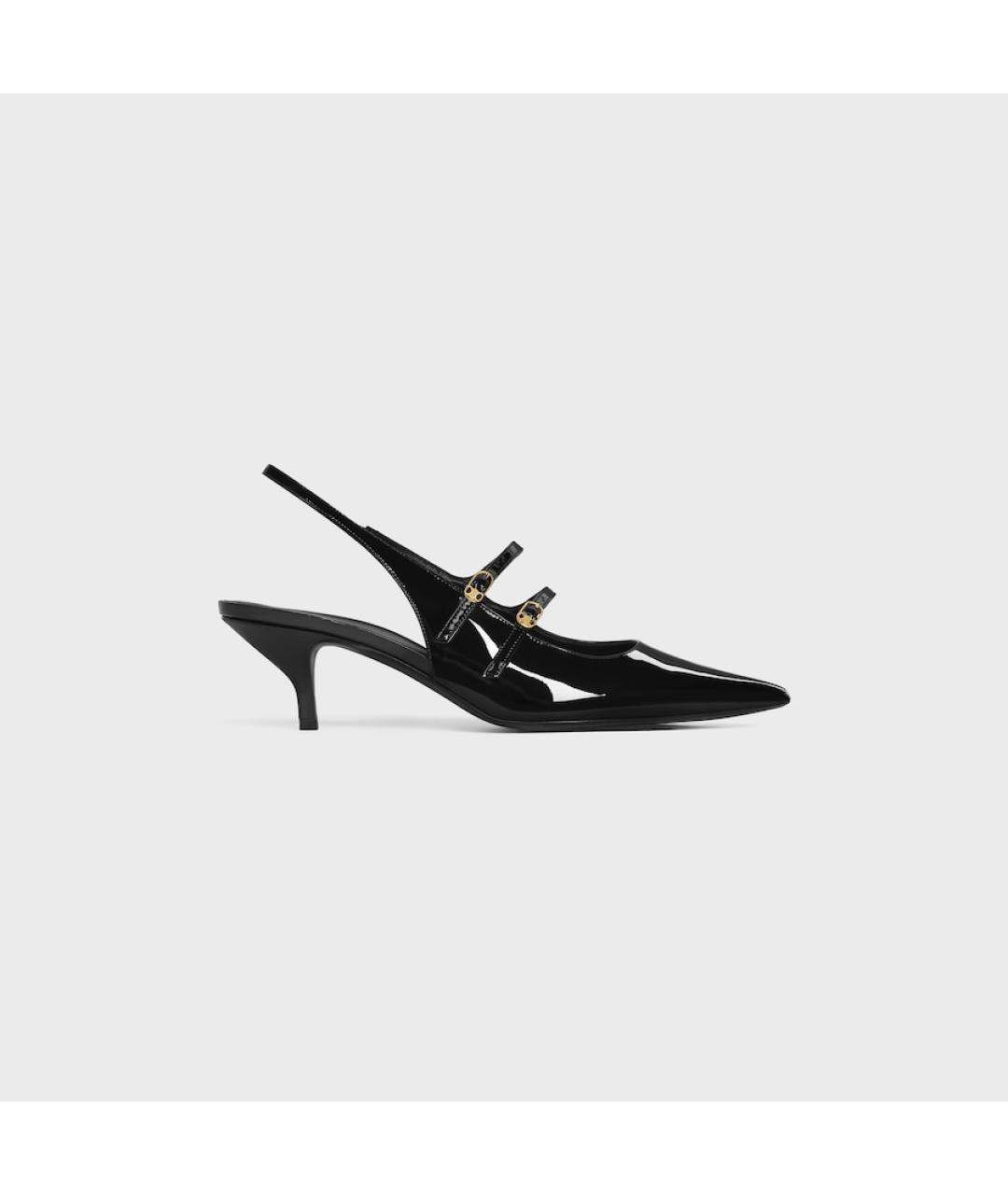 CELINE Черные кожаные лодочки на низком каблуке, фото 7