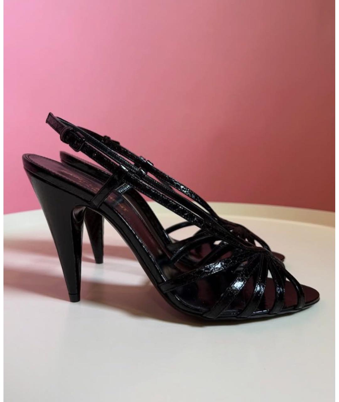 SAINT LAURENT Черные босоножки из лакированной кожи, фото 6