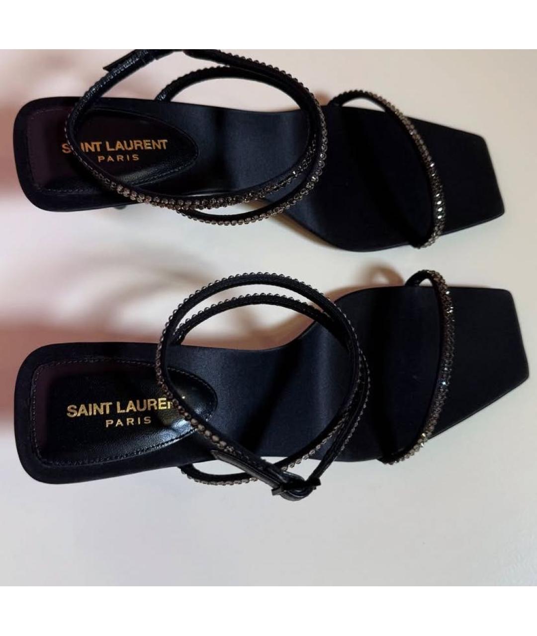 SAINT LAURENT Черные кожаные босоножки, фото 4