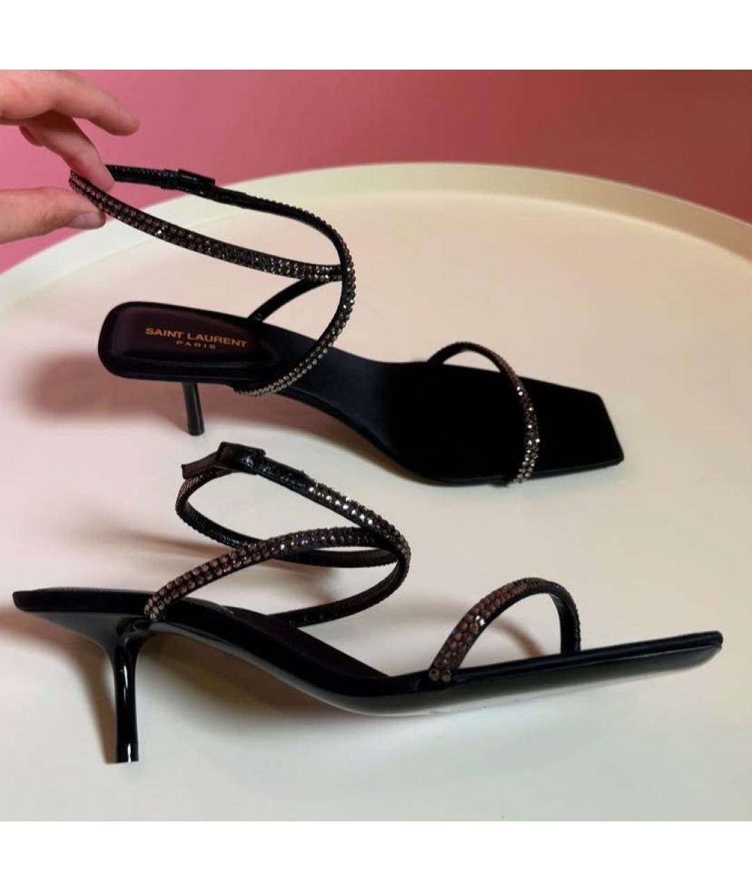 SAINT LAURENT Черные кожаные босоножки, фото 5