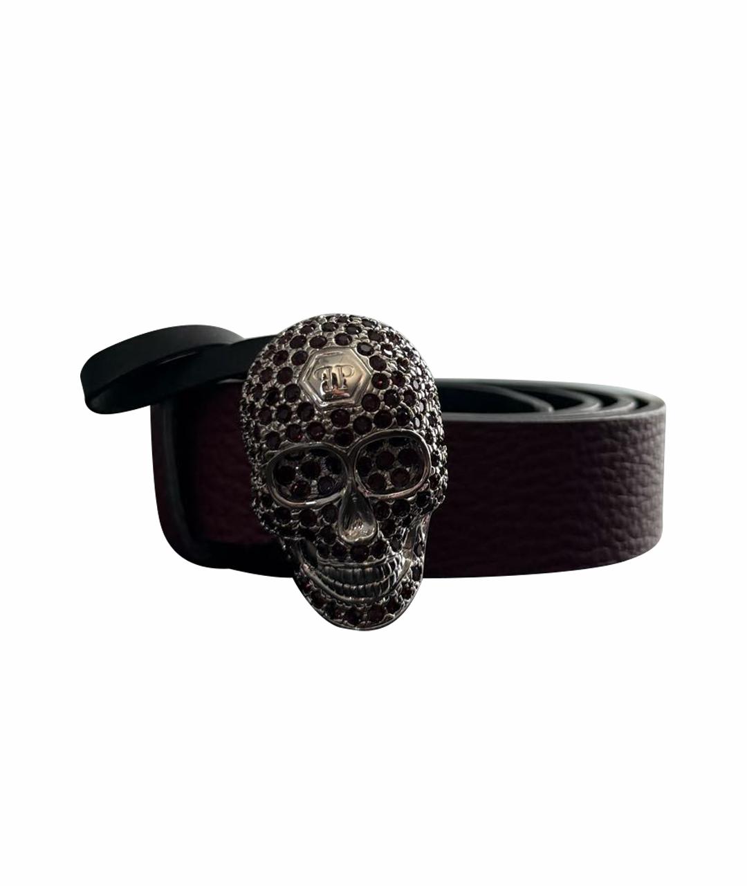 PHILIPP PLEIN Бордовый кожаный ремень, фото 1