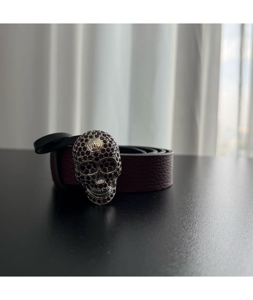 PHILIPP PLEIN Бордовый кожаный ремень, фото 7