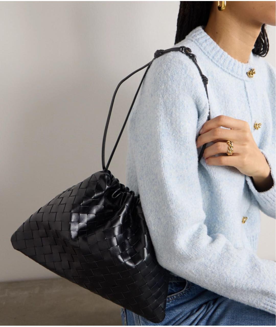 BOTTEGA VENETA Черная кожаная сумка с короткими ручками, фото 8