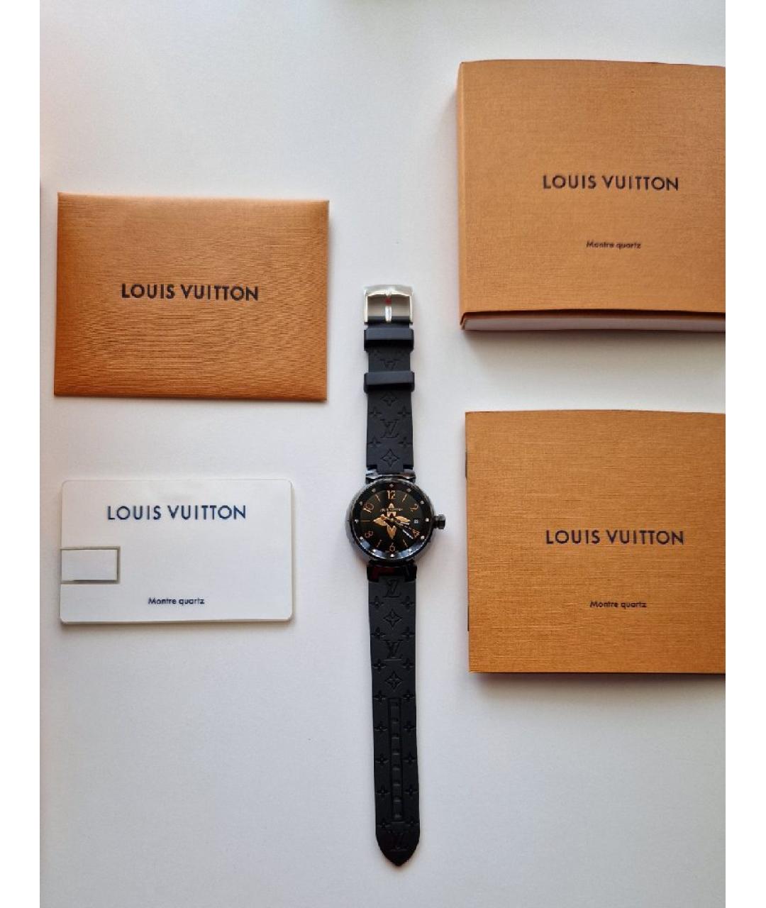 LOUIS VUITTON Черные часы из розового золота, фото 4