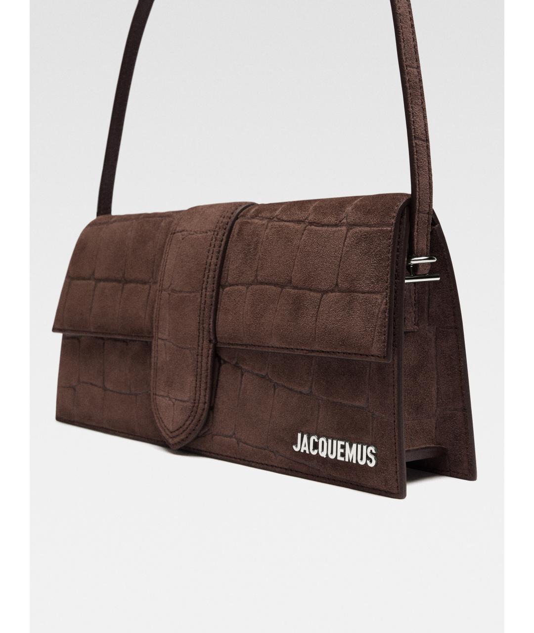 JACQUEMUS Коричневая замшевая сумка с короткими ручками, фото 6