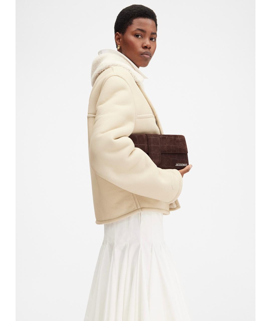 JACQUEMUS Коричневая замшевая сумка с короткими ручками, фото 2