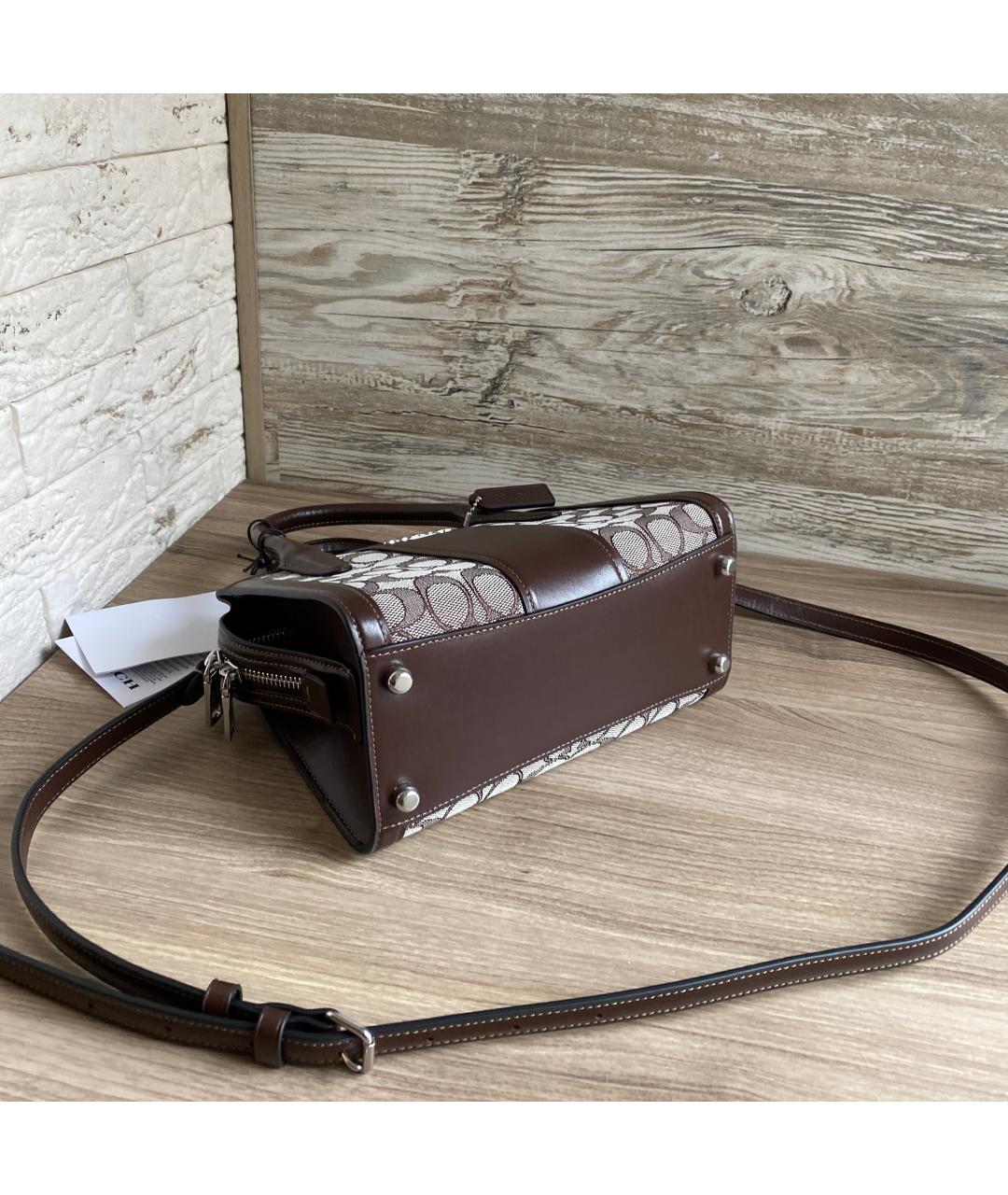 COACH Коричневая жаккардовая сумка с короткими ручками, фото 6