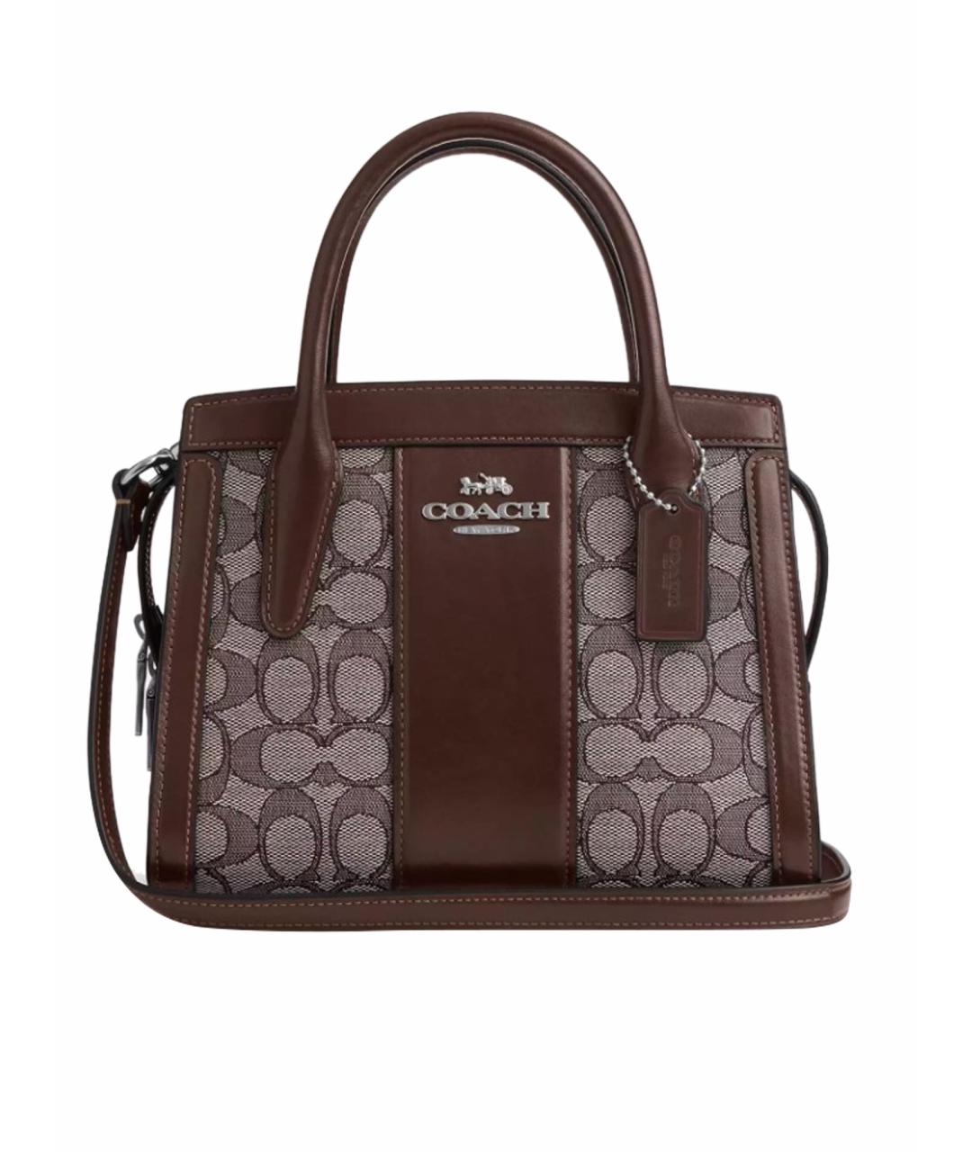 COACH Коричневая жаккардовая сумка с короткими ручками, фото 1