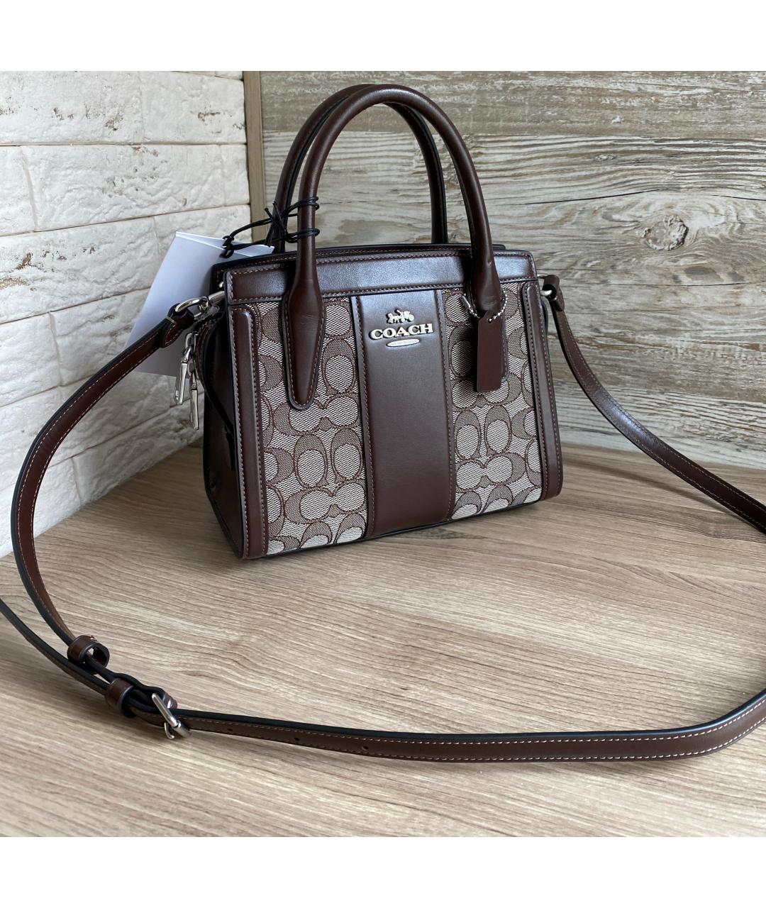 COACH Коричневая жаккардовая сумка с короткими ручками, фото 2