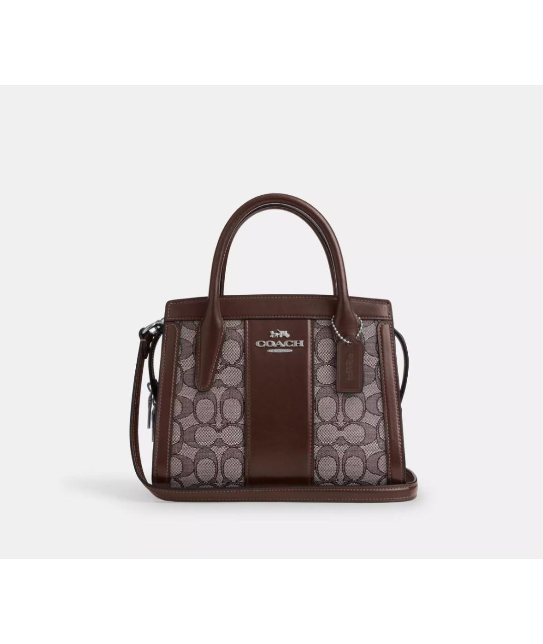 COACH Коричневая жаккардовая сумка с короткими ручками, фото 10