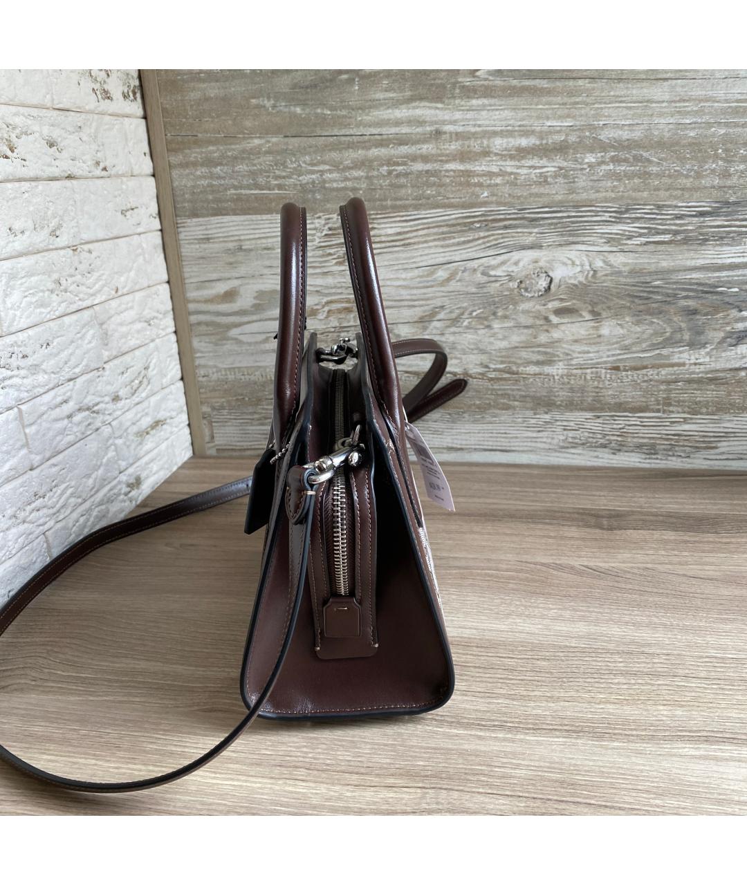 COACH Коричневая жаккардовая сумка с короткими ручками, фото 4