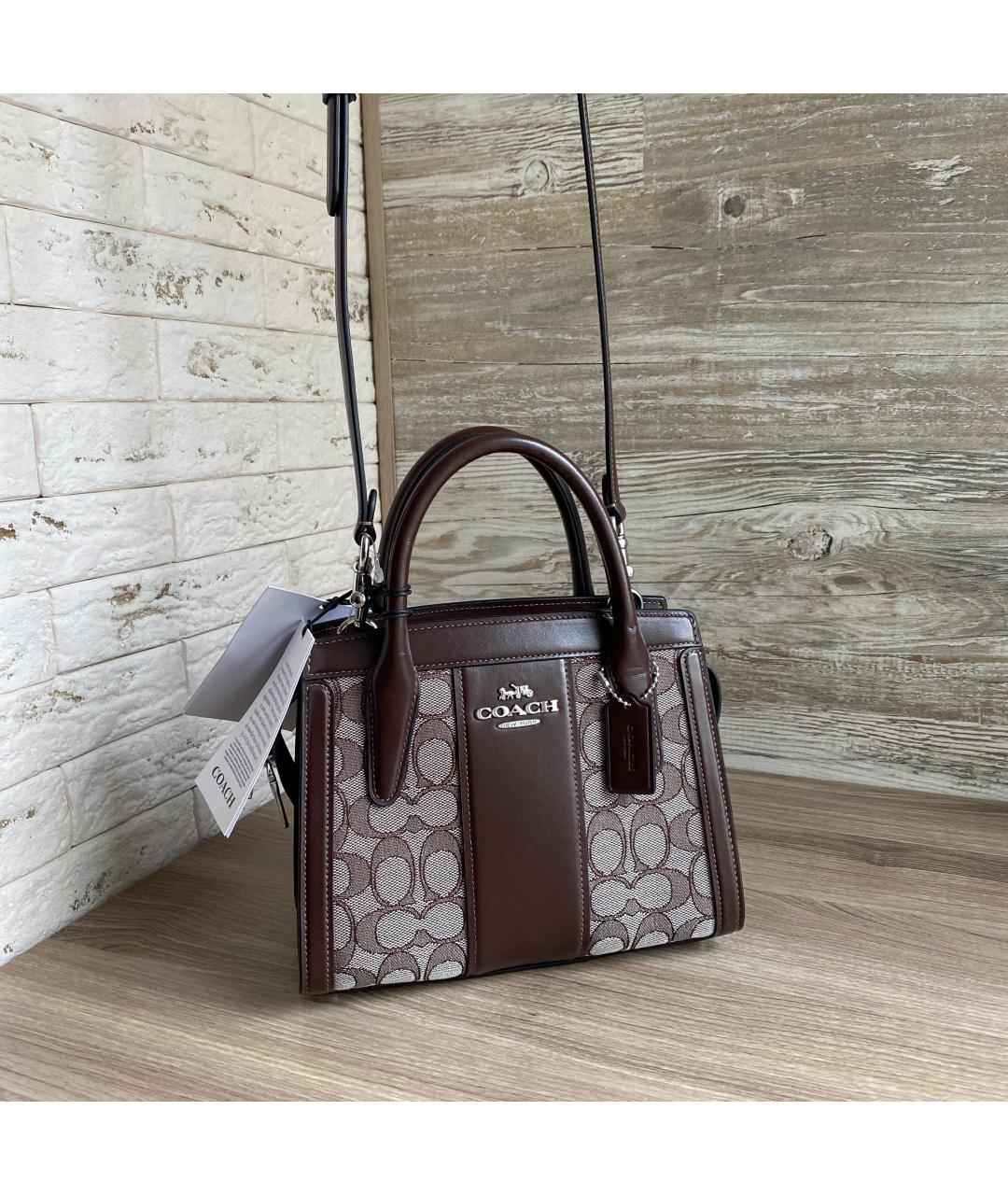 COACH Коричневая жаккардовая сумка с короткими ручками, фото 8