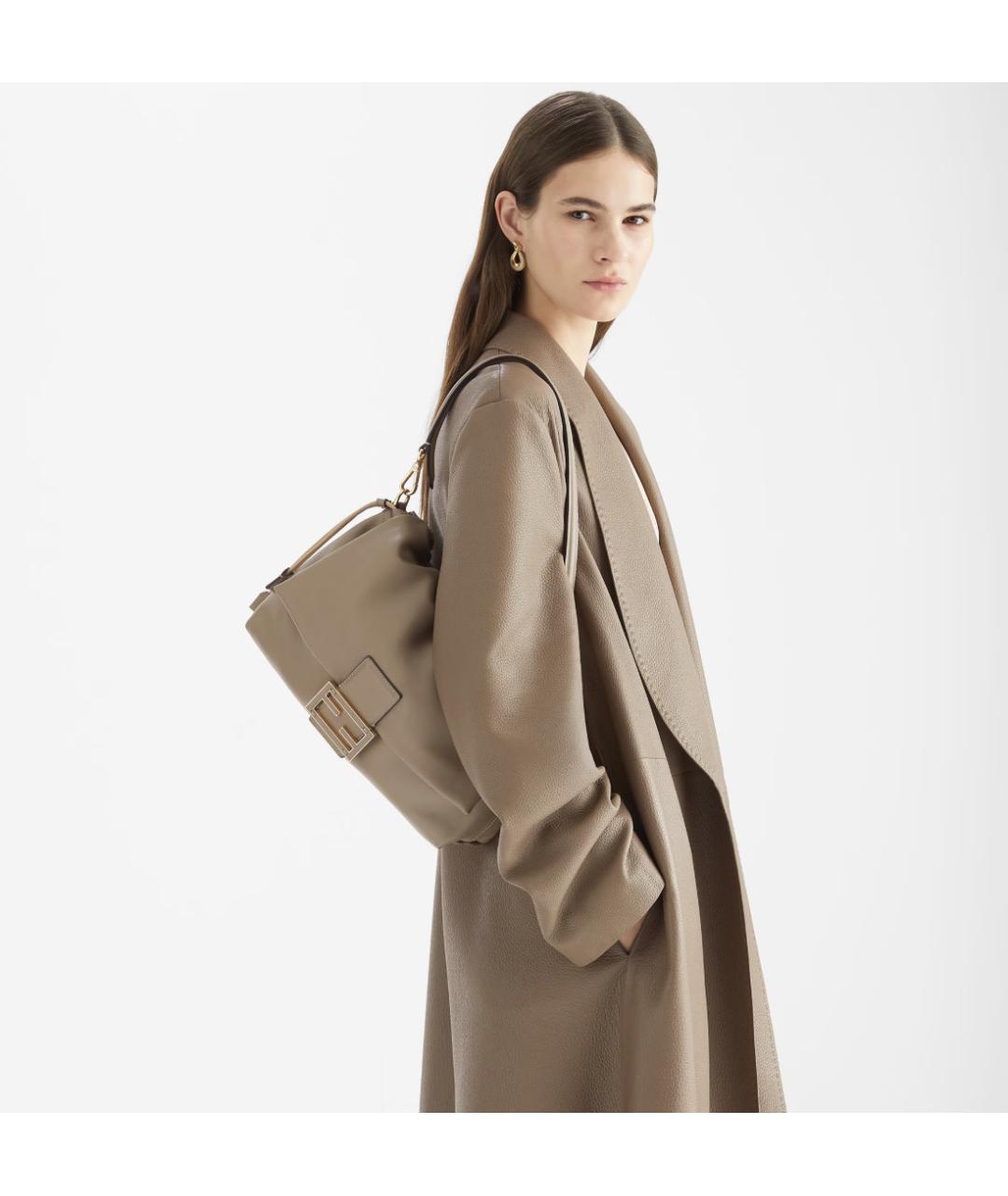FENDI Бежевая кожаная сумка через плечо, фото 2