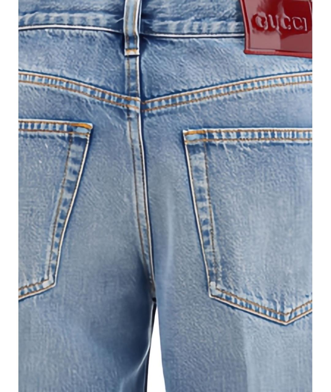 GUCCI Голубые хлопковые прямые джинсы, фото 3