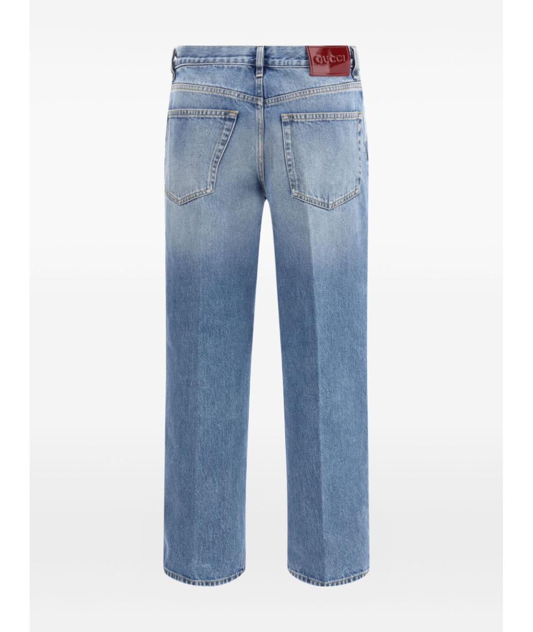 GUCCI Голубые хлопковые прямые джинсы, фото 4