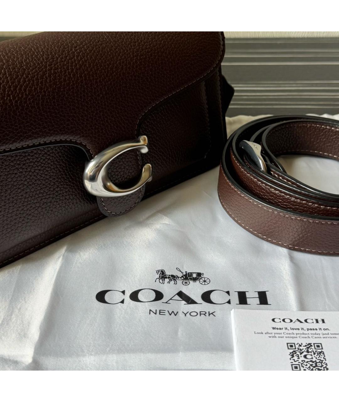 COACH Коричневая кожаная сумка через плечо, фото 6