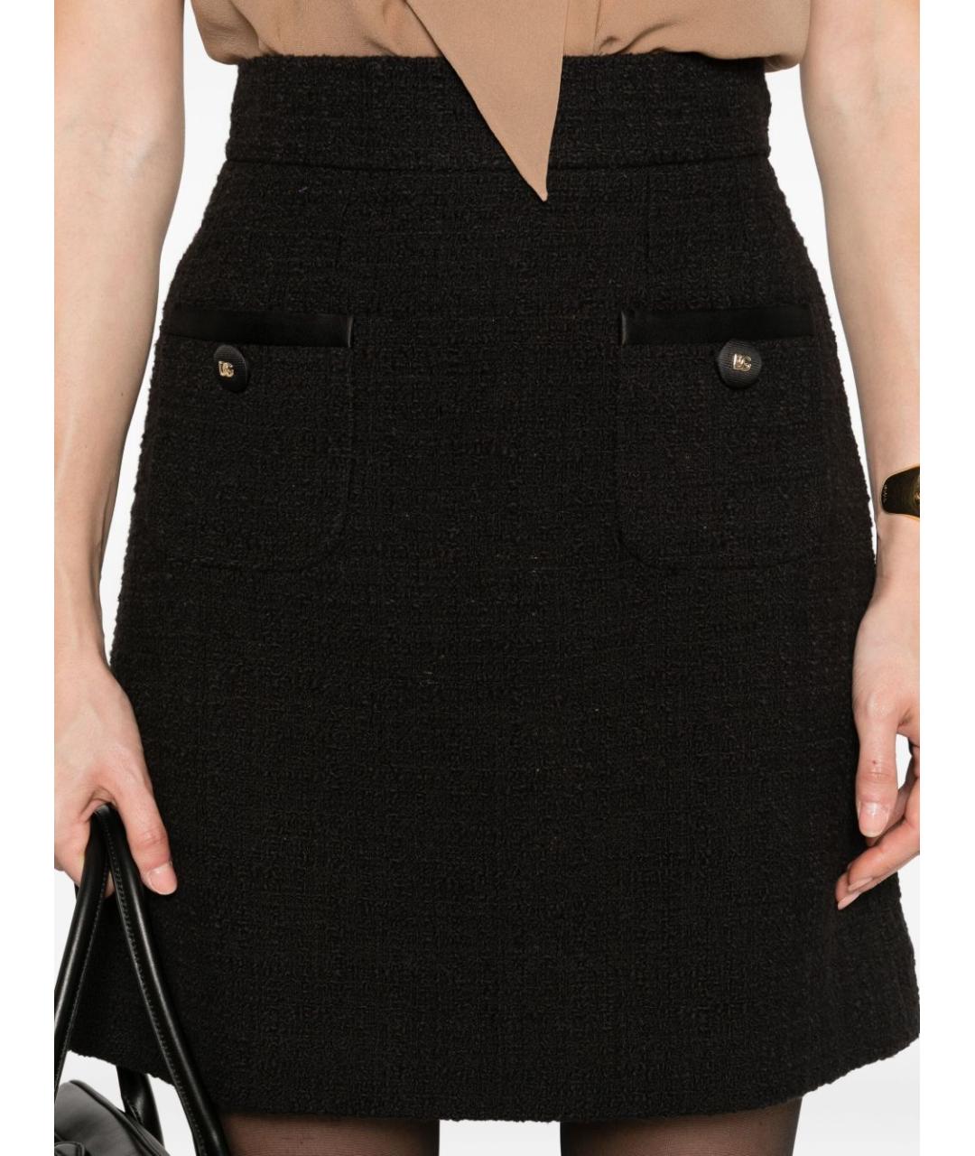 DOLCE&GABBANA Черная твидовая юбка мини, фото 3