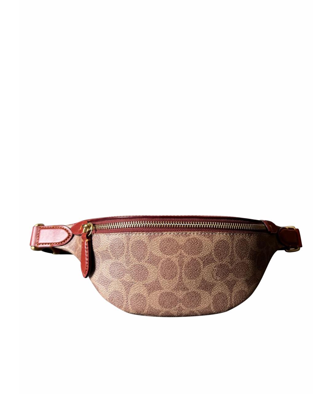 COACH Коричневая кожаная поясная сумка, фото 1