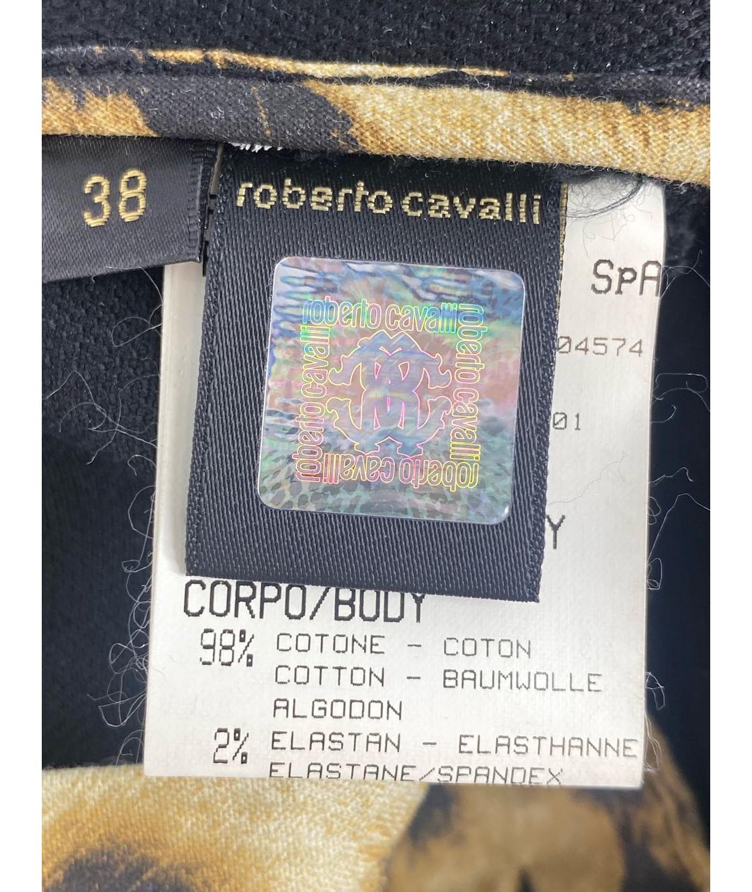 ROBERTO CAVALLI Черные хлопко-эластановые прямые брюки, фото 4