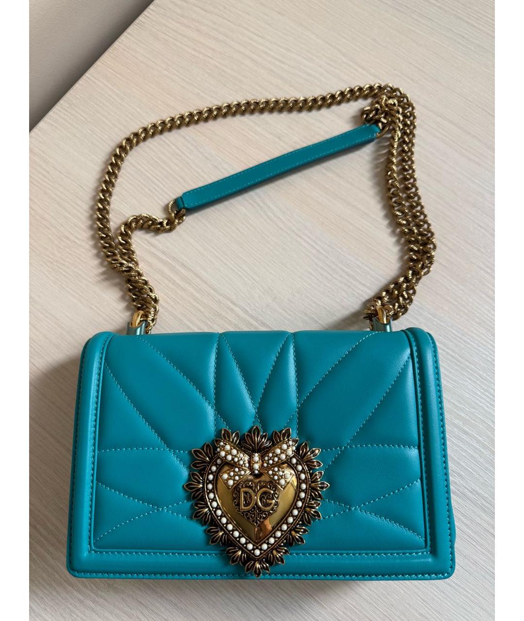 DOLCE&GABBANA Бирюзовая кожаная сумка через плечо, фото 6