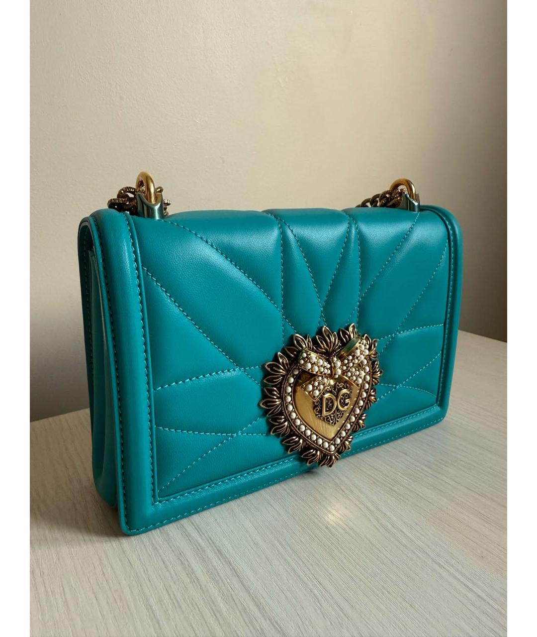 DOLCE&GABBANA Бирюзовая кожаная сумка через плечо, фото 2