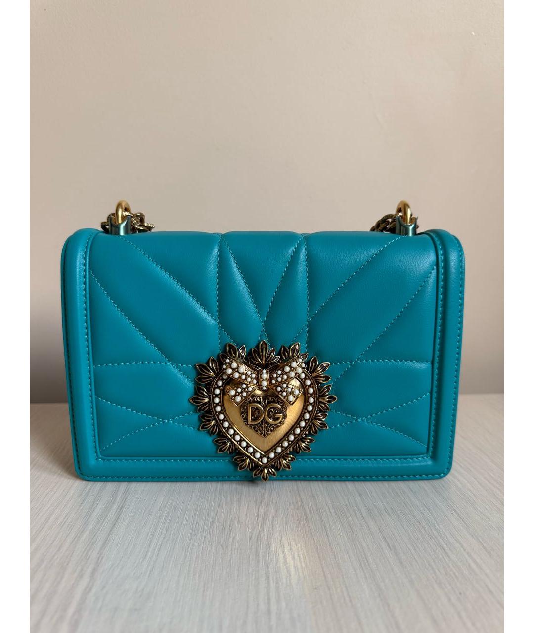 DOLCE&GABBANA Бирюзовая кожаная сумка через плечо, фото 7