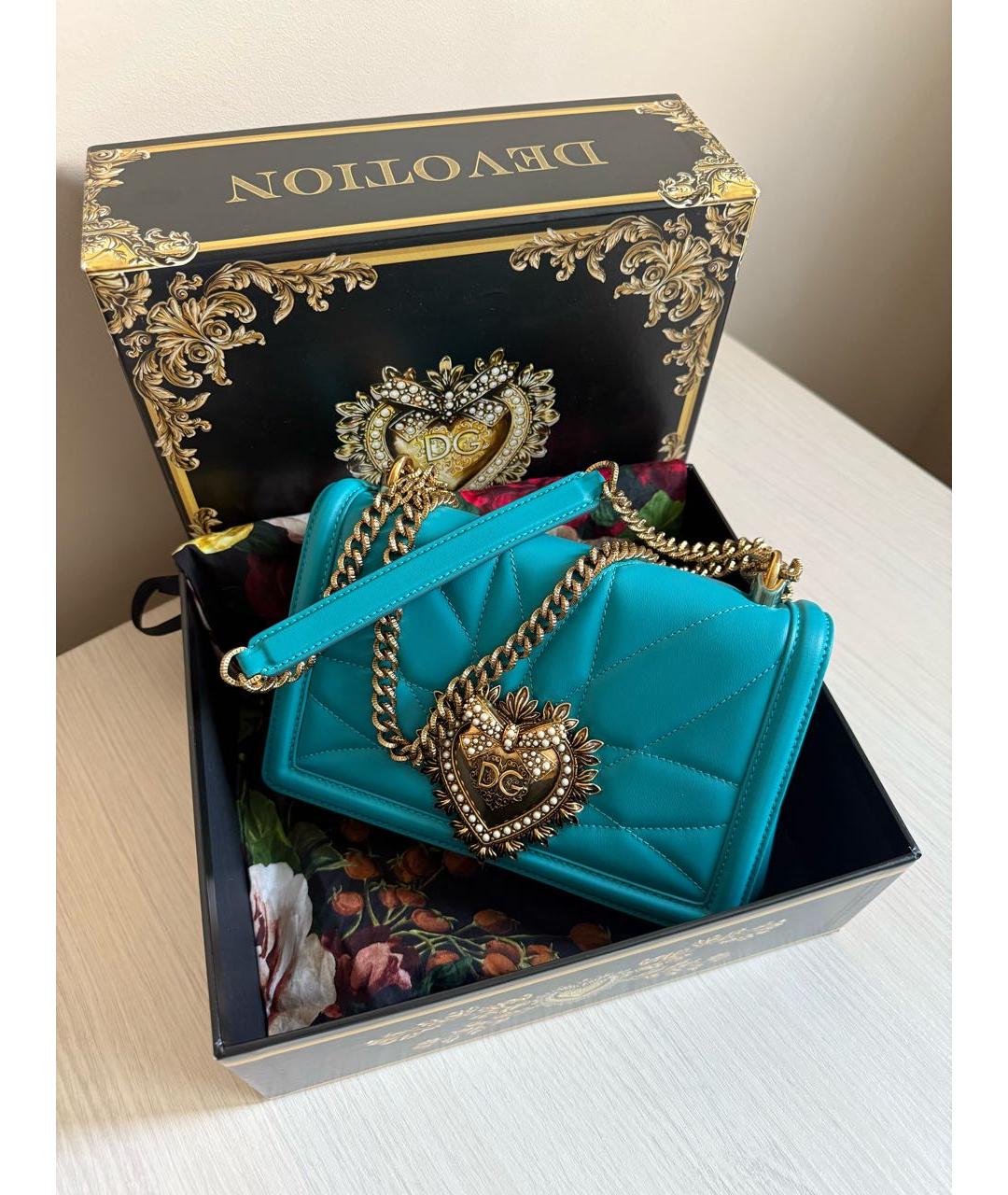 DOLCE&GABBANA Бирюзовая кожаная сумка через плечо, фото 5