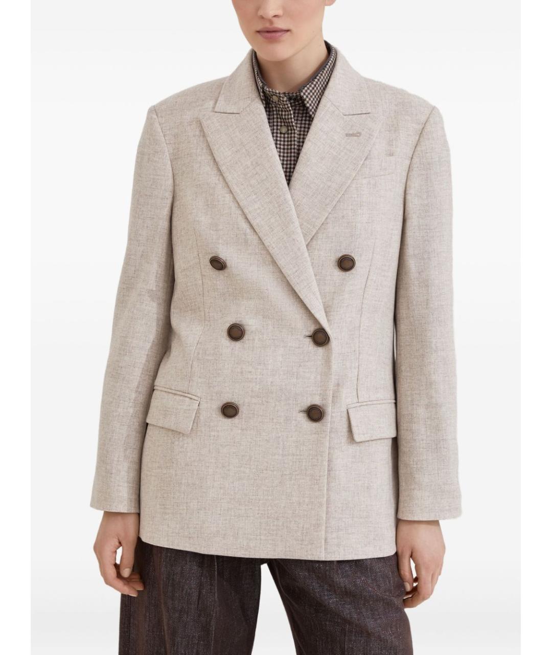 BRUNELLO CUCINELLI Бежевый шерстяной жакет/пиджак, фото 3