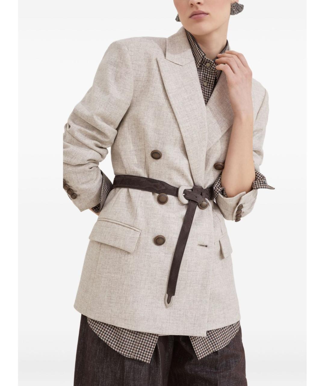 BRUNELLO CUCINELLI Бежевый шерстяной жакет/пиджак, фото 5