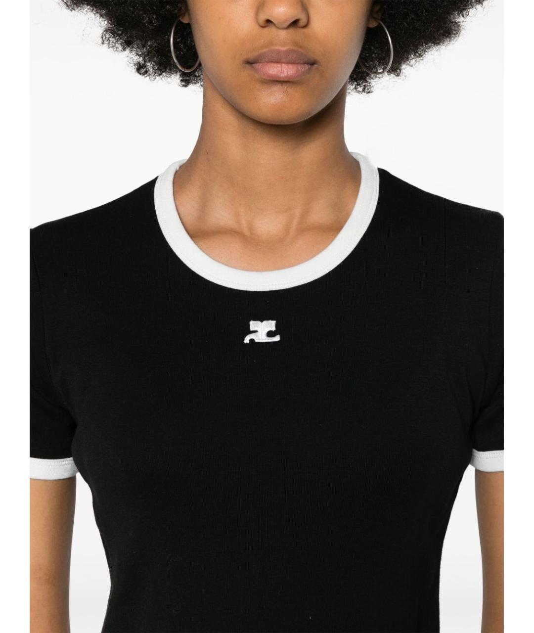 COURREGES Черная хлопковая футболка, фото 4