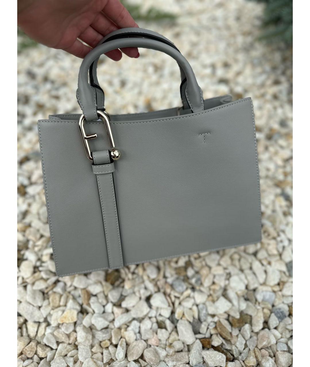 FURLA Серая кожаная сумка с короткими ручками, фото 6