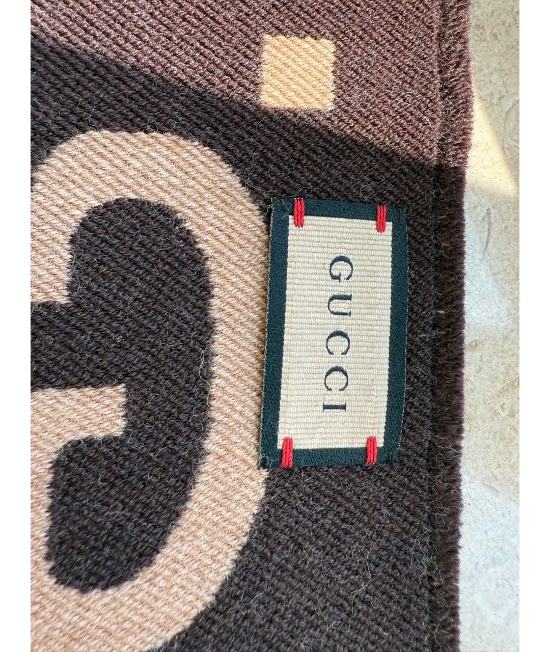 GUCCI Бежевый шерстяной шарф, фото 6