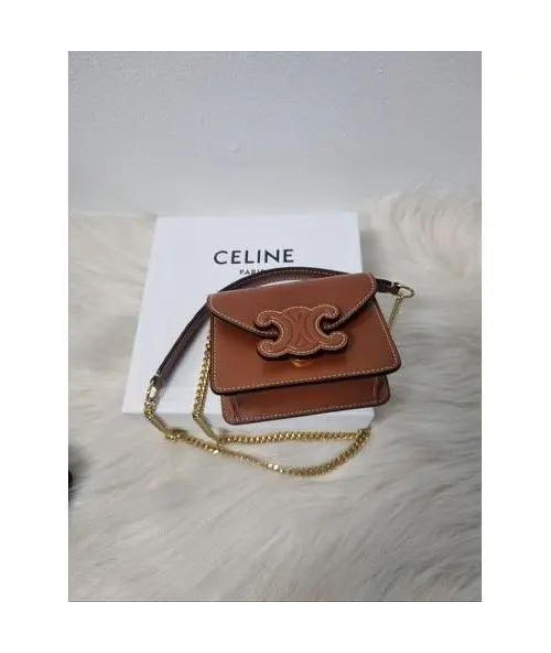 CELINE Коричневая кожаная сумка через плечо, фото 4