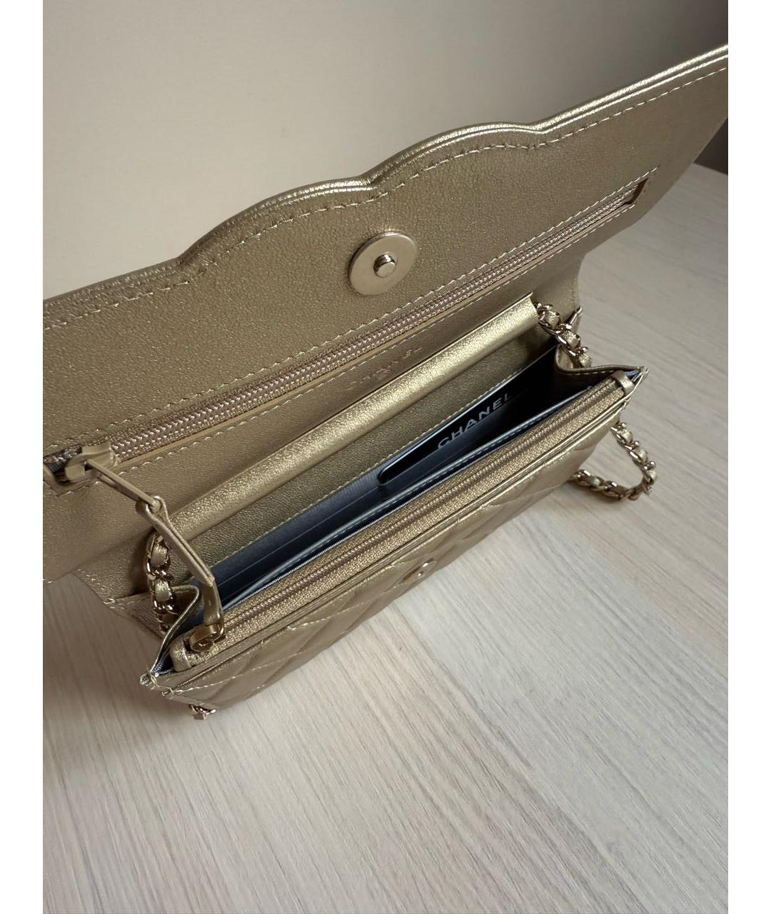 CHANEL Золотая кожаная сумка через плечо, фото 4