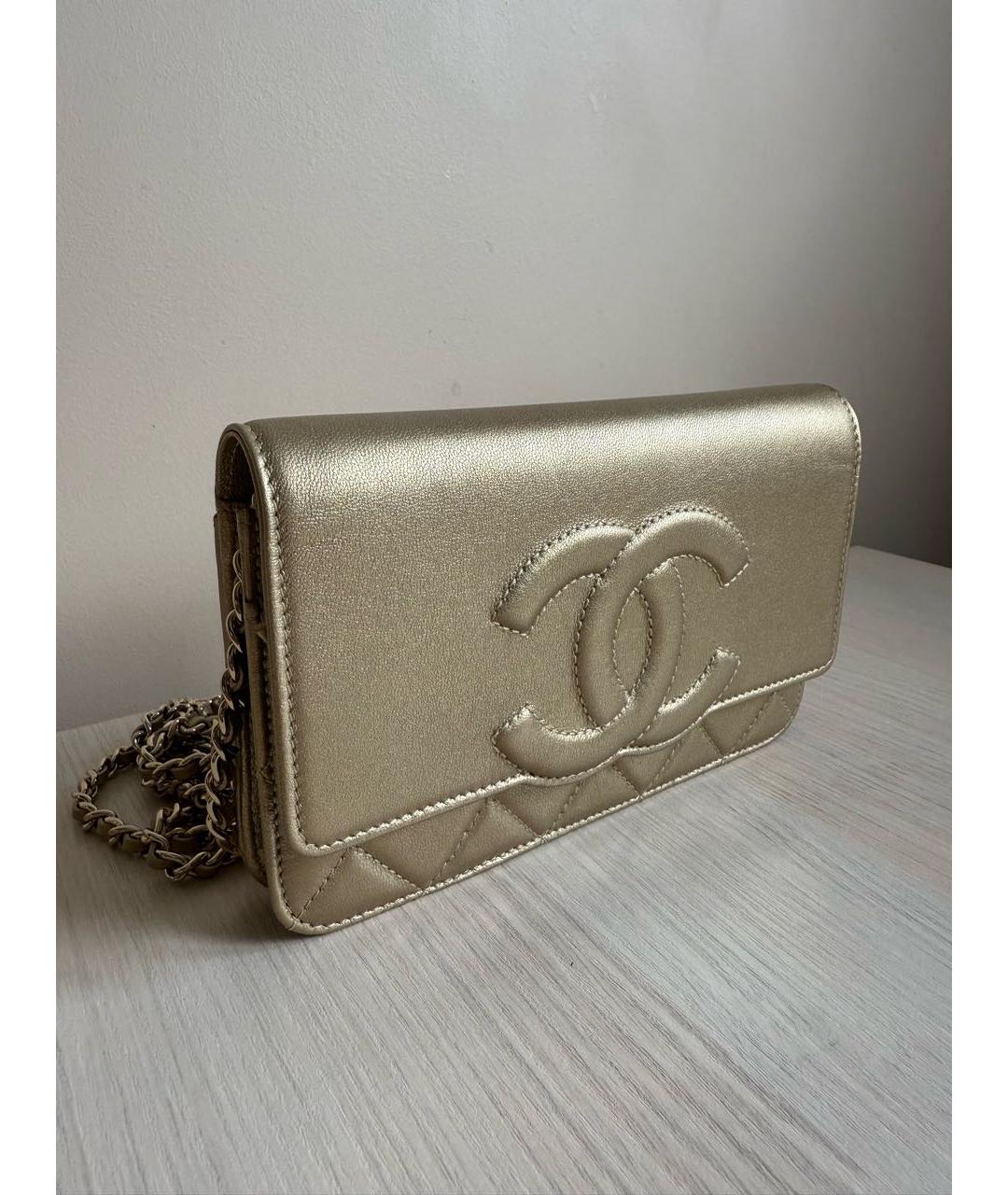 CHANEL Золотая кожаная сумка через плечо, фото 2
