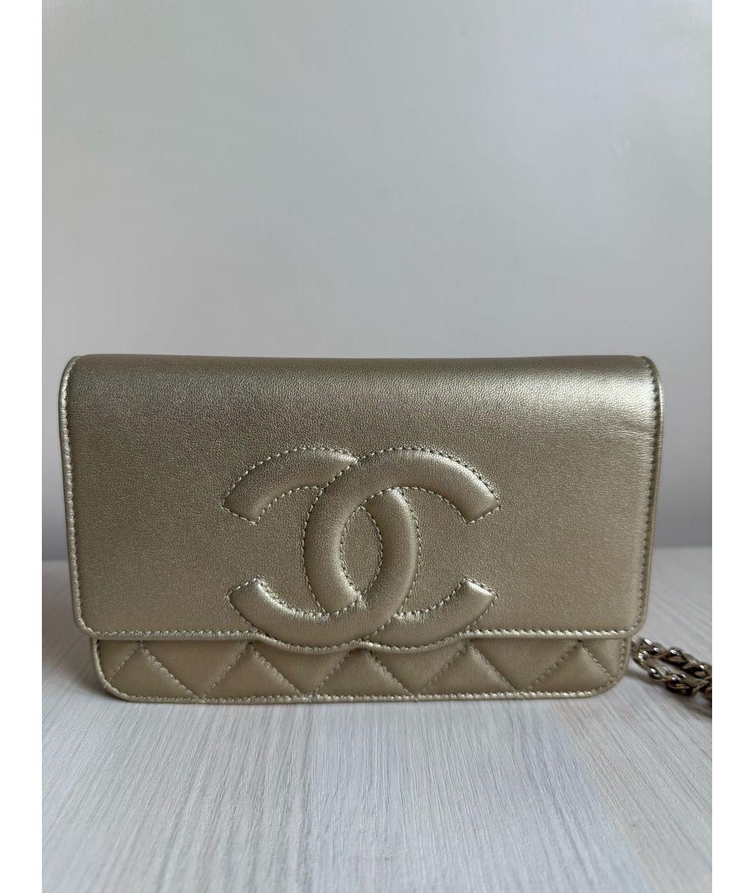 CHANEL Золотая кожаная сумка через плечо, фото 9