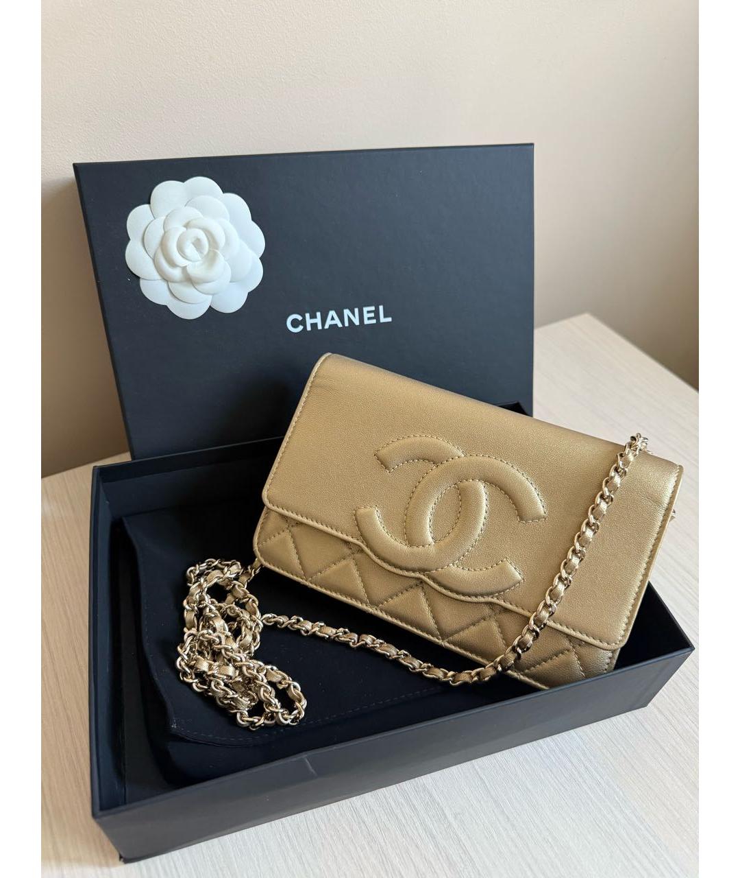 CHANEL Золотая кожаная сумка через плечо, фото 5