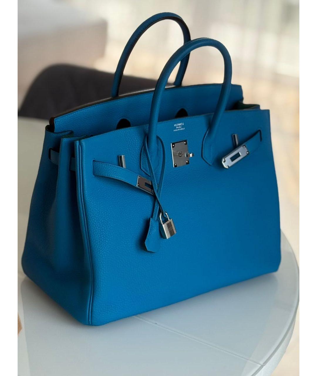 HERMES BEAUTY Голубая кожаная сумка тоут, фото 3