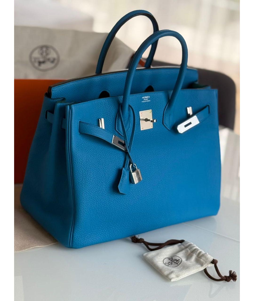 HERMES BEAUTY Голубая кожаная сумка тоут, фото 5