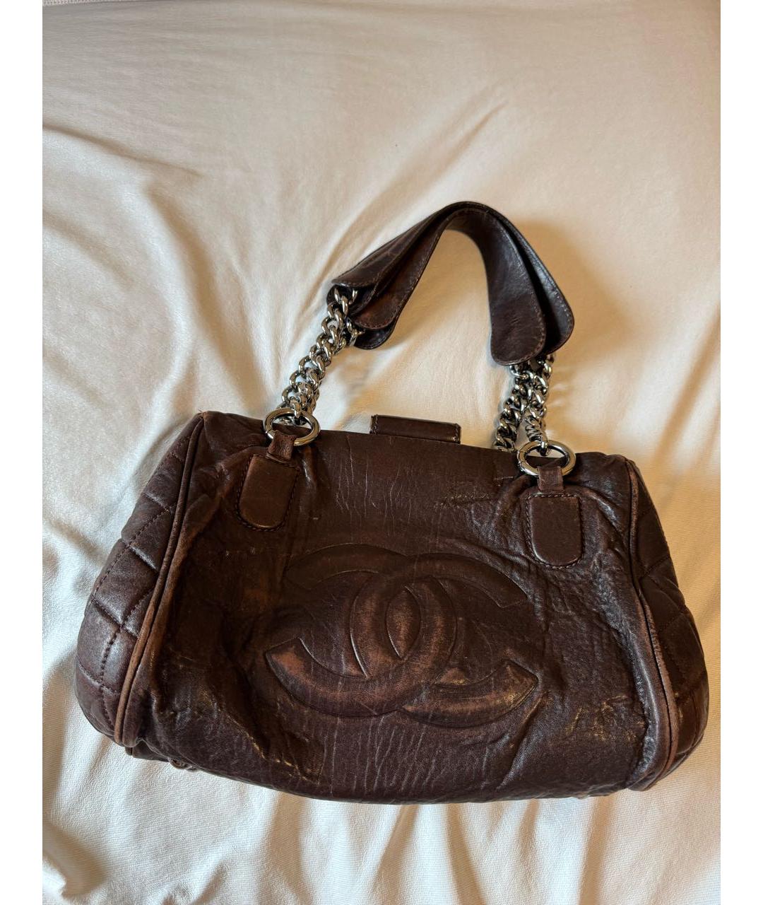 CHANEL Коричневая кожаная сумка через плечо, фото 9