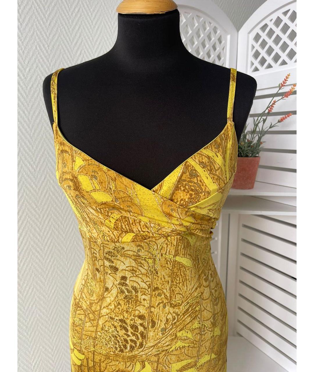 JUST CAVALLI Желтое вискозное коктейльное платье, фото 6