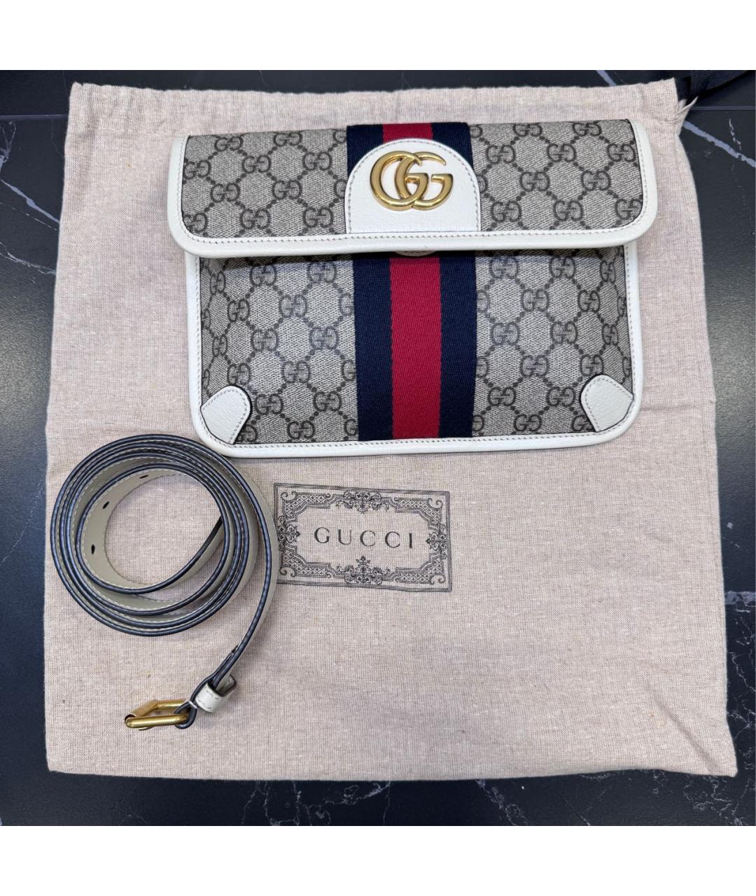 GUCCI Бежевая кожаная поясная сумка, фото 4