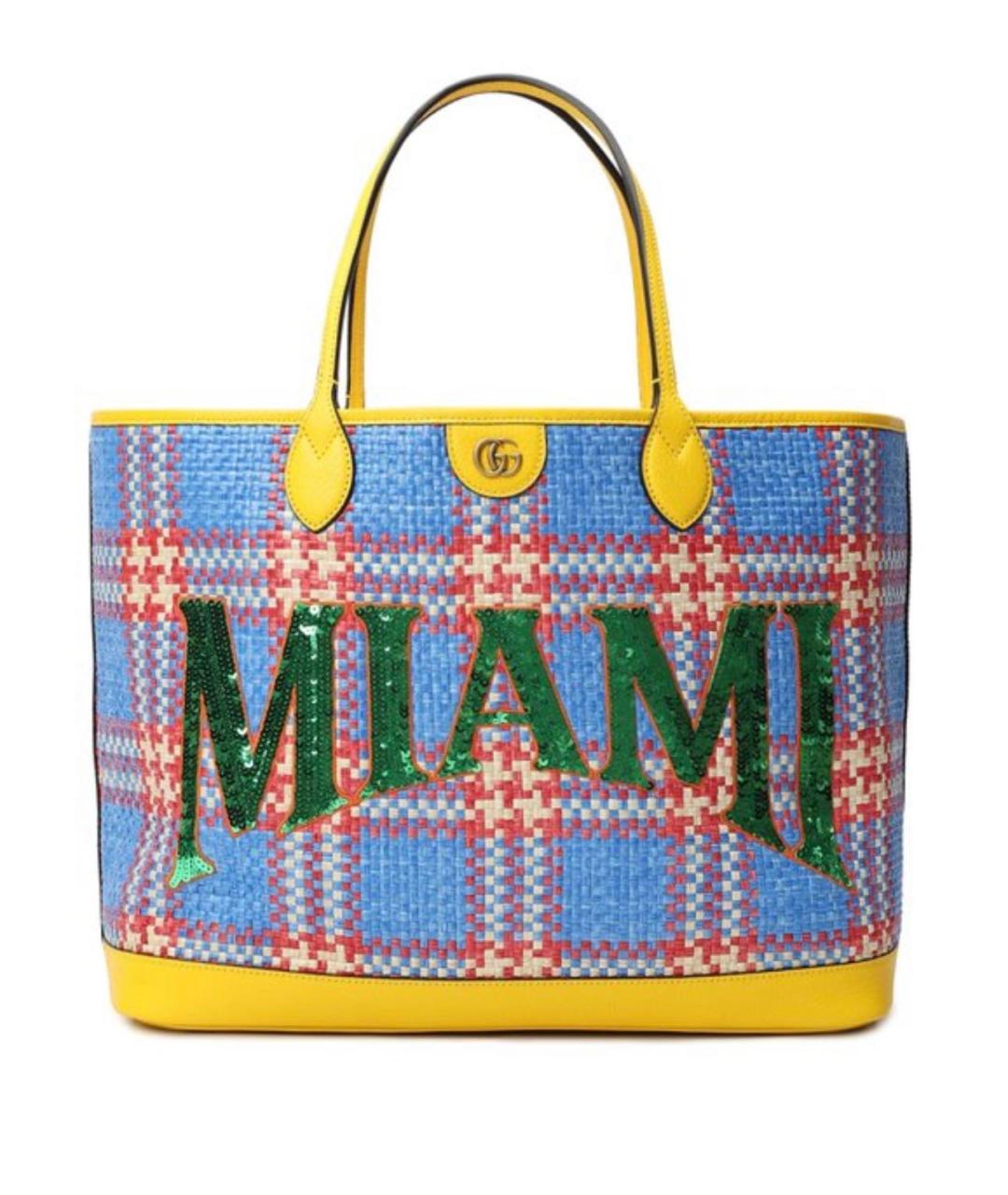 GUCCI Желтая кожаная пляжная сумка, фото 1