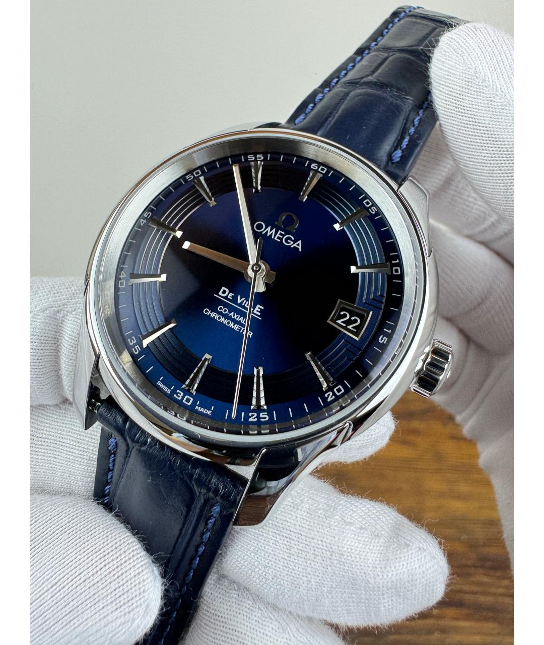 OMEGA Синие металлические часы, фото 2