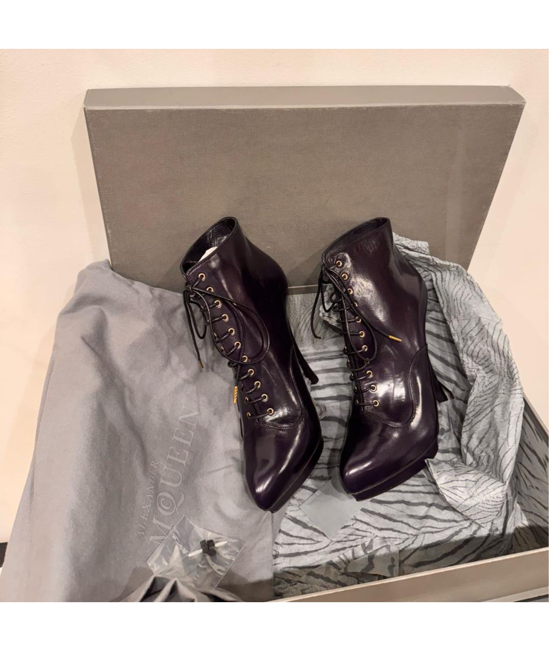 ALEXANDER MCQUEEN Фиолетовые кожаные ботильоны, фото 6