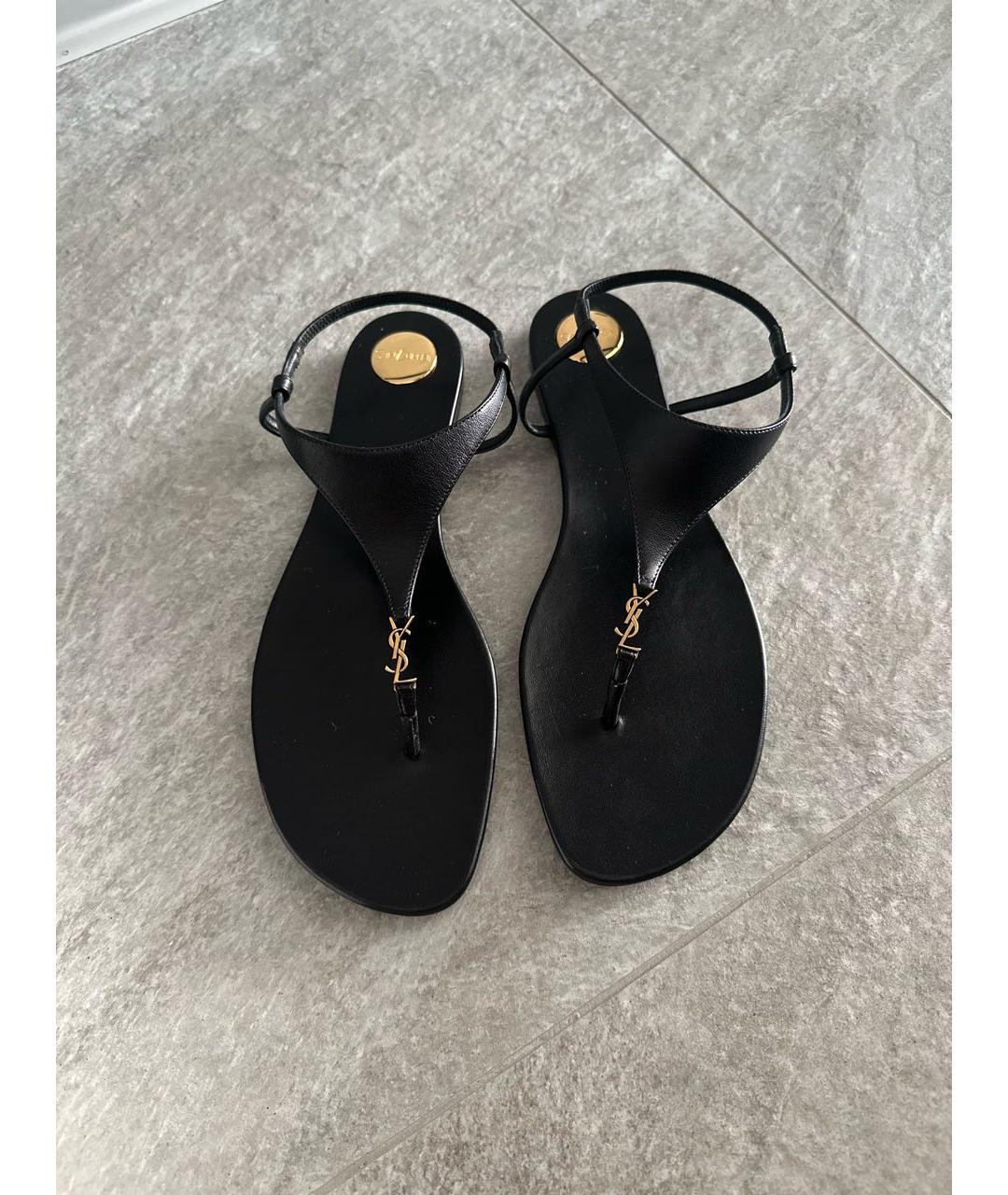 SAINT LAURENT Черные кожаные сандалии, фото 2
