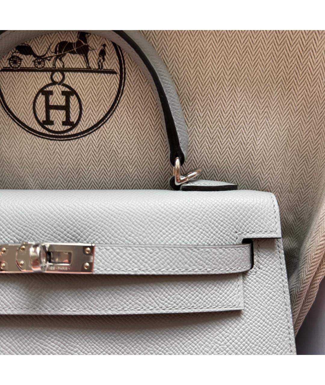 HERMES Голубая кожаная сумка с короткими ручками, фото 4