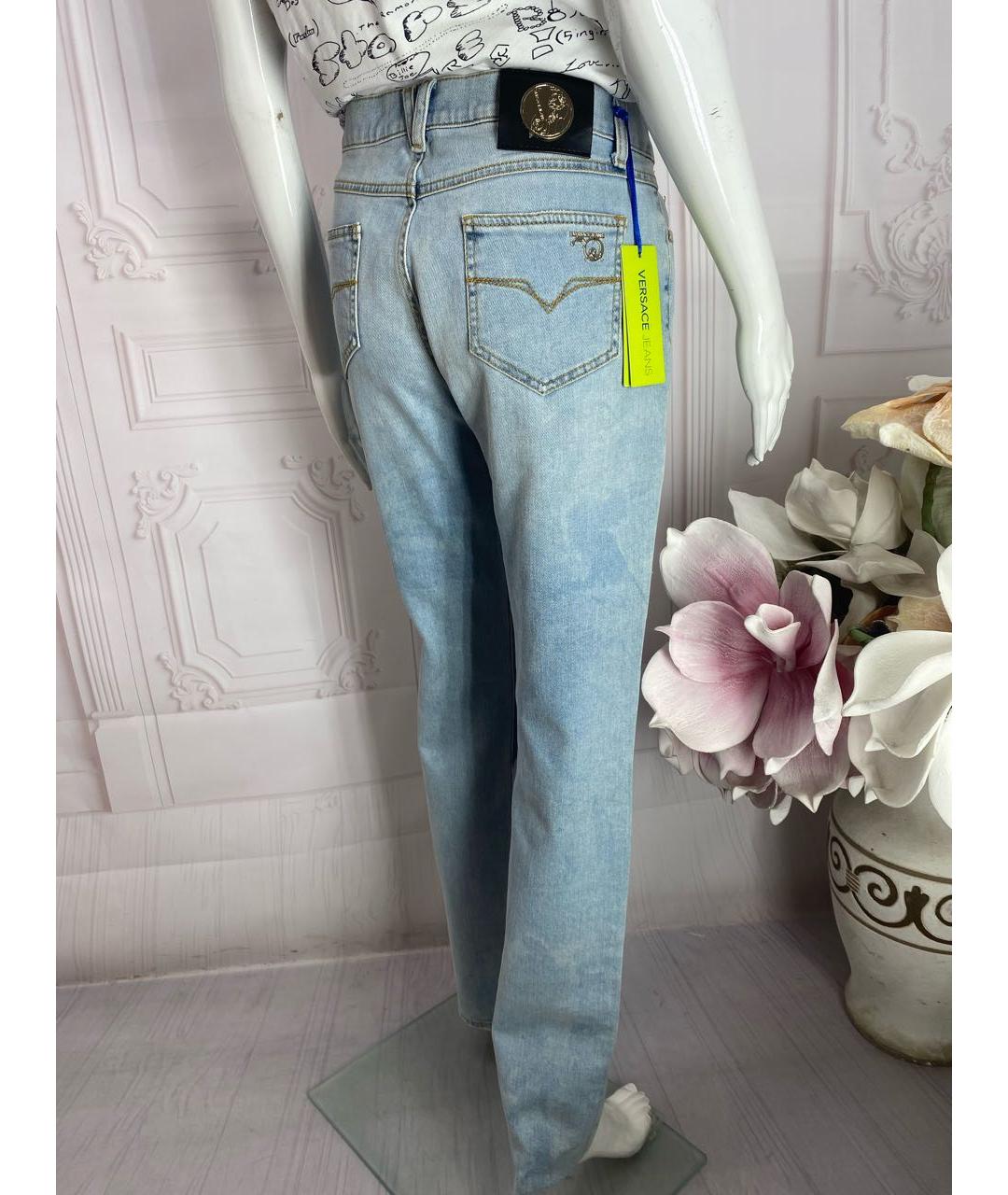 VERSACE JEANS COUTURE Голубые хлопко-эластановые прямые джинсы, фото 2