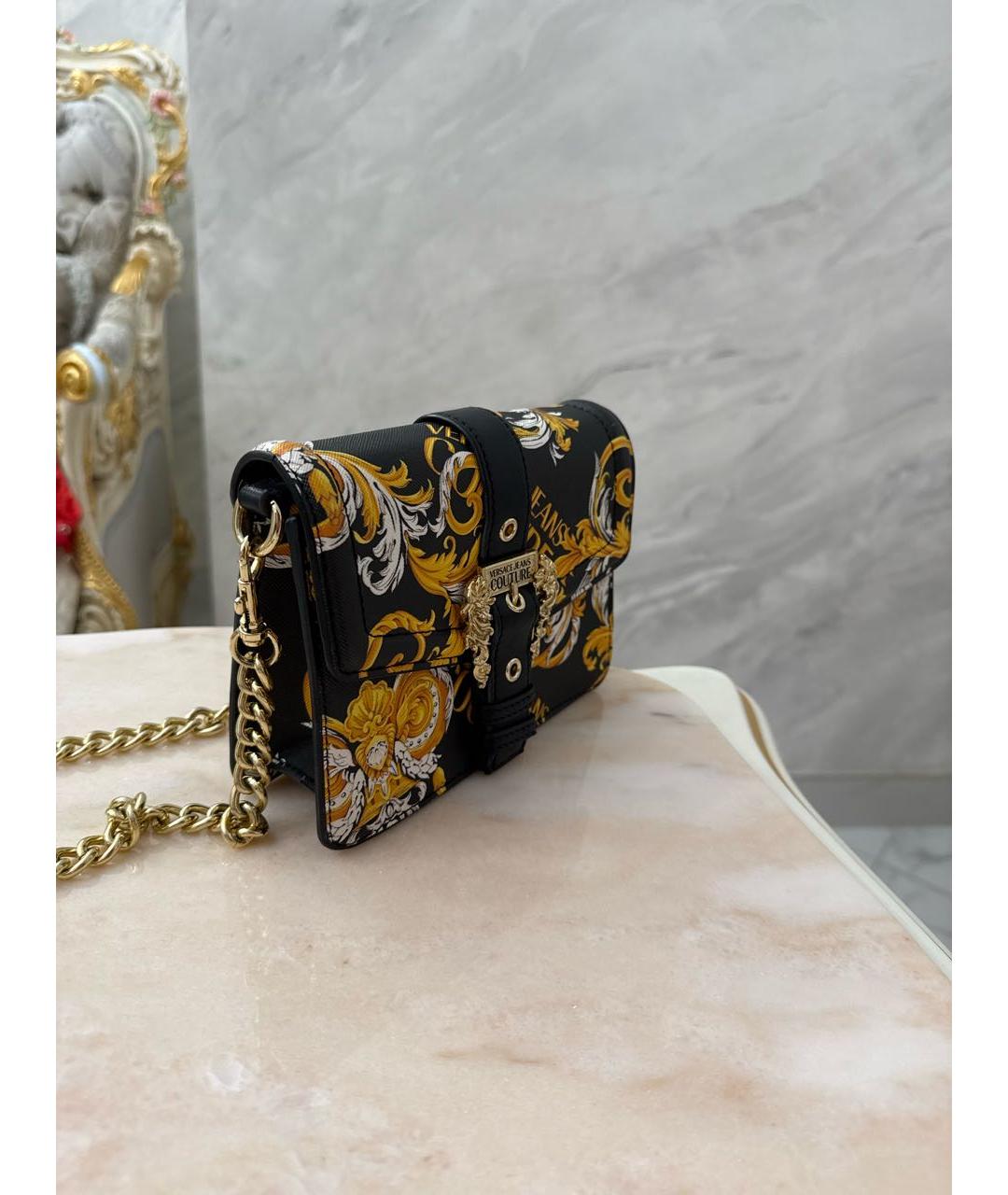 VERSACE JEANS COUTURE Черная сумка через плечо из лакированной кожи, фото 2